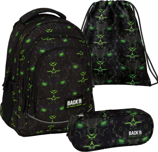 Schoolset BackUP Monster Green 3-in-1 – rugzak, etui en gymtas