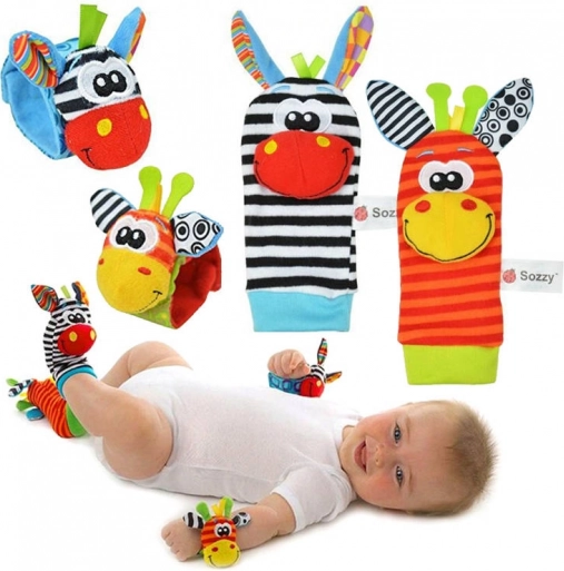 Set rammelaars voor baby – sokken en polsbandjes, 4 stuks
