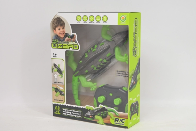 RC-gekko die tegen de muur omhoog klimt