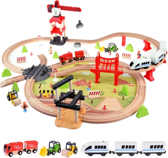 Houten treinen set met kraan en constructieset