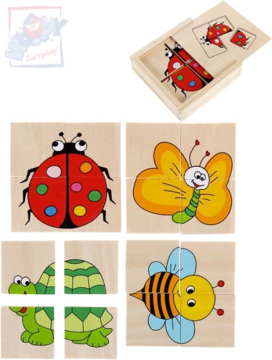 WOODY Houten minipuzzels met dieren 4-in-1