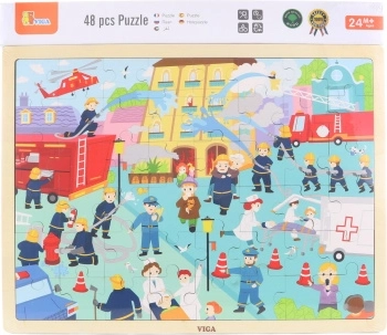 Houten puzzel brandweer 48 stukjes in frame