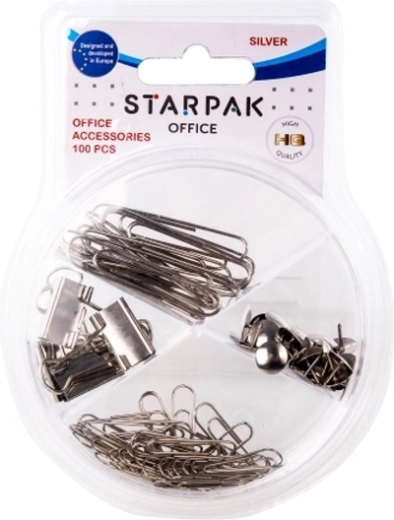 Zilveren kantooraccessoires in een transparant doosje