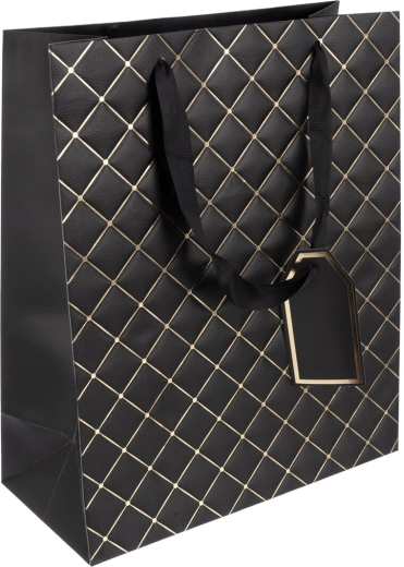 Cadeaupapieren tas Quilt zwart 26 × 12 × 32 cm