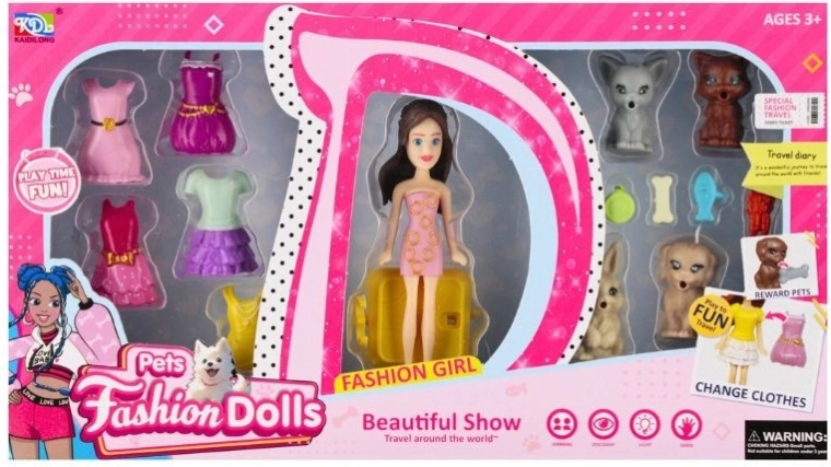 Aankleedpop met diertjes en accessoires 8 cm