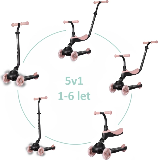 Qplay Sema Evo kinderstep en loopfiets met LED, koraalroze