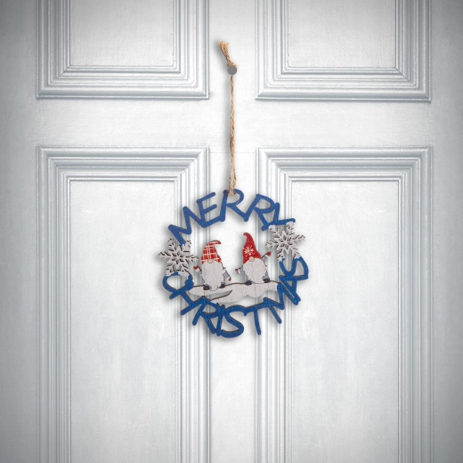 Kersthouten decoratie blauw kaboutertje 10 cm