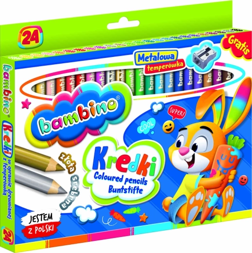 Set van sterke ronde kleurpotloden Bambino 24 kleuren met puntenslijper
