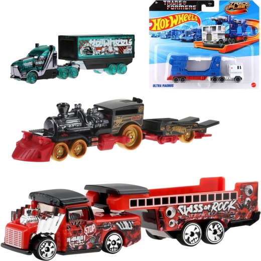 Mattel Hot Wheels Track Fleet voertuig met aanhanger Transformers - 1 stuk