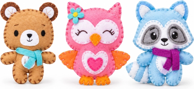 Drie schattige vilten figuren