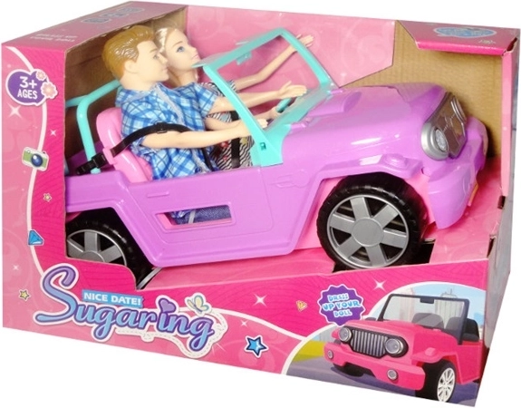 Roze cabriolet met twee poppen