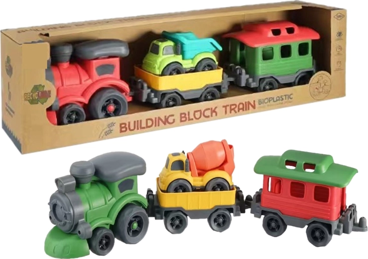 Bioplastische trein met wagons en betonmixer 47 cm
