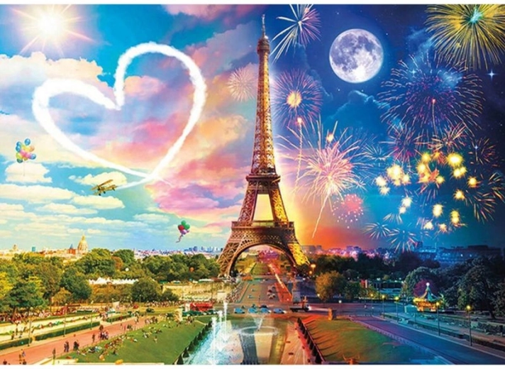 Diamantschilderen – Eiffeltoren nacht en dag, Parijs 40 × 30 cm