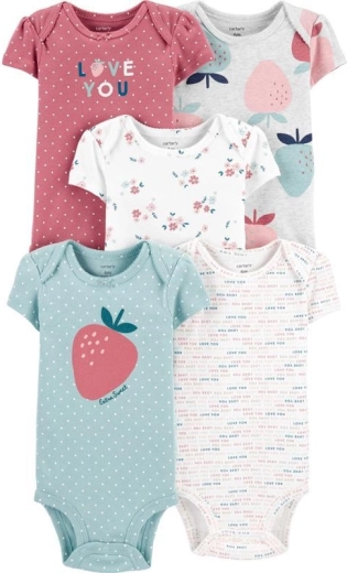 Carter's meisjesromper met korte mouwen Strawberry, 5 stuks, maat 46
