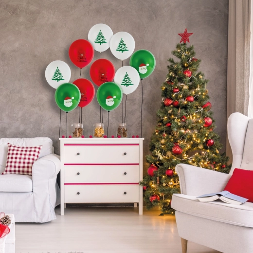 Set kerstballonnen van latex met motieven, 10 stuks