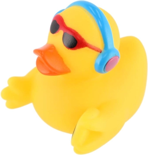Schattig badeendje met koptelefoon