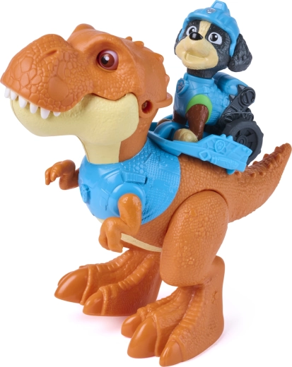 Rex kan op de rug van de dinosaurus worden vastgeklikt