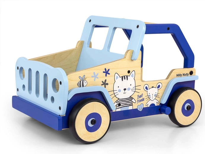 Houten loopwagentje en duwauto Milly Mally Explorer cat and mouse