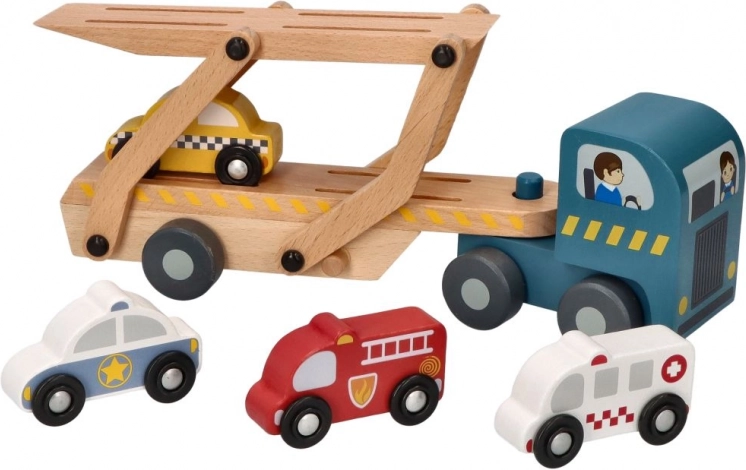 Houten autotransportset met voertuigen