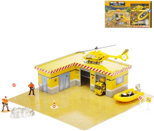 Bouwpuzzelset 33 stuks met 2 auto’s (metaal) en accessoires in doos