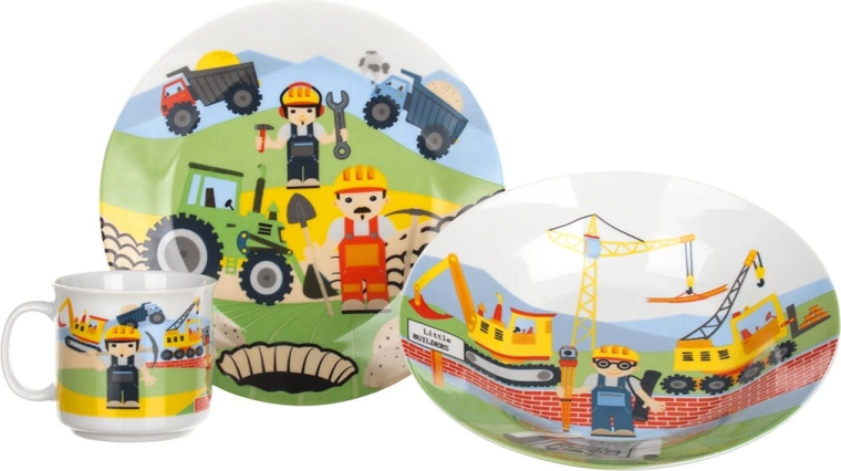 Kinder eetset The Builders, 3-delig keramiek