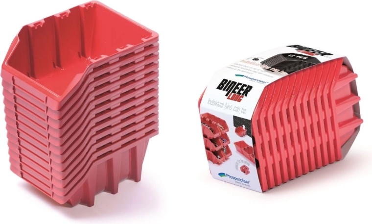 Set van 12 opbergboxen Bineer Long 190×77×120 mm – rood