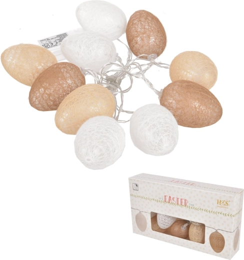 Decoratieve LED paaseitjes van bast, 10 stuks, 4 × 6 cm