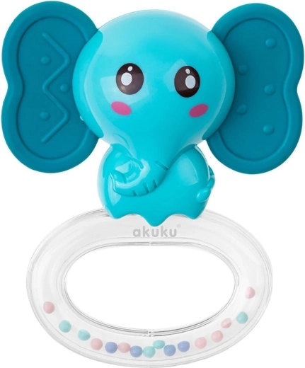 Siliconen bijtring met rammelaar Akuku olifant