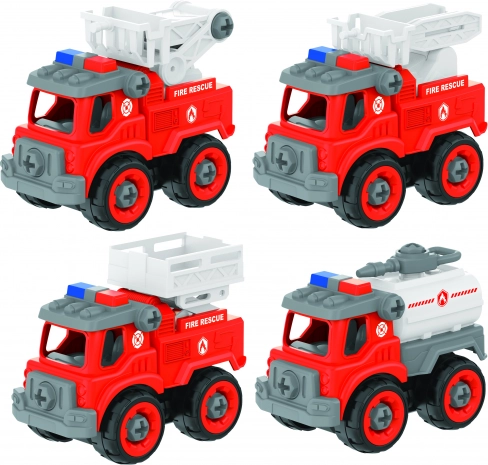 Schroefbrandweerauto's 4 stuks