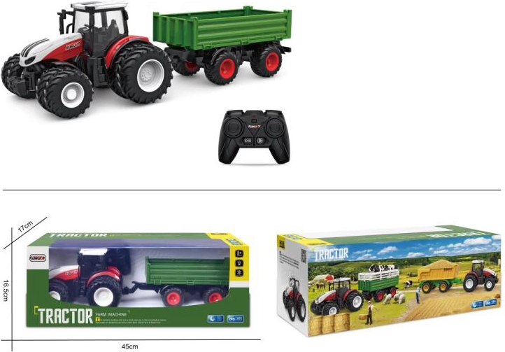 Op afstand bestuurbare tractor met aanhanger en verlichting