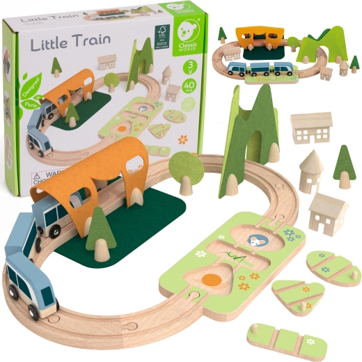 Houten treinbaan met vormpuzzel CLASSIC WORLD, 40 onderdelen