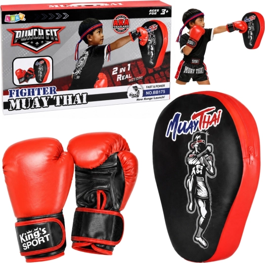 Kinderbokssset 2-in-1 – handschoenen en Muay Thai trainingspad