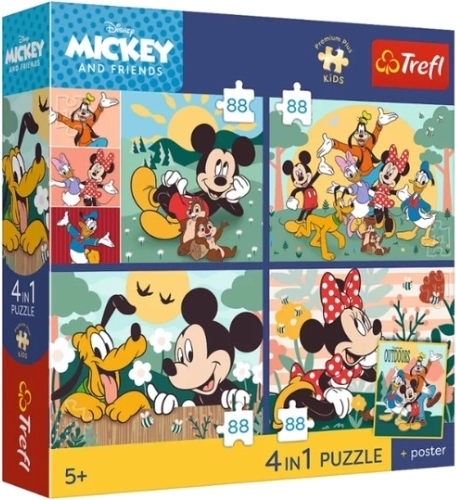 Trefl puzzel Premium Plus Kids Myszka Mickey – razem s přáteli 4x88 stukjes