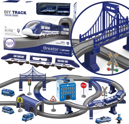 Elektrische politie-treincircuit met auto’s, 92 delen, 300 cm