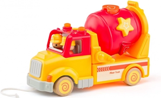 Gekleurde kinderbetonmixer met vormsorter en effecten