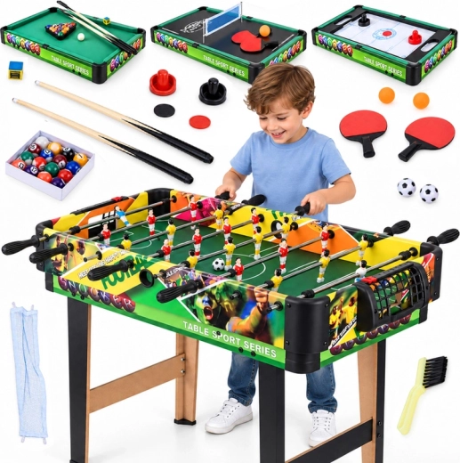 Multifunctionele speeltafel 4-in-1 – tafelvoetbal, biljart, tafeltennis en airhockey