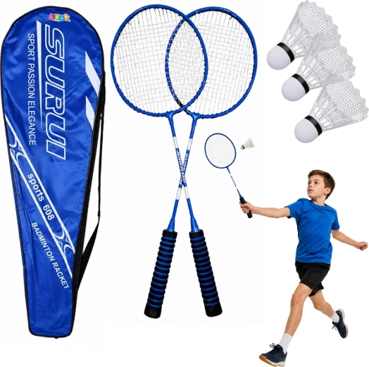 Badmintonset met 2 rackets, 3 shuttles en hoes – blauw