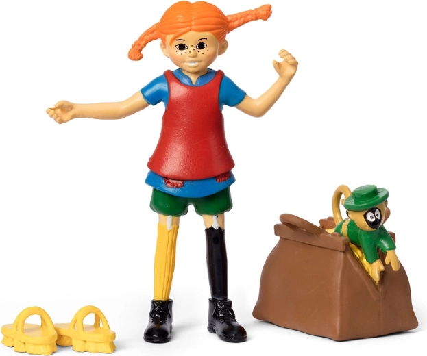 Pippi Langkous-figuurtje – speelset met aapje en koffertje
