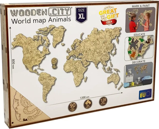 Wooden.City houten wereldkaart met dieren XL