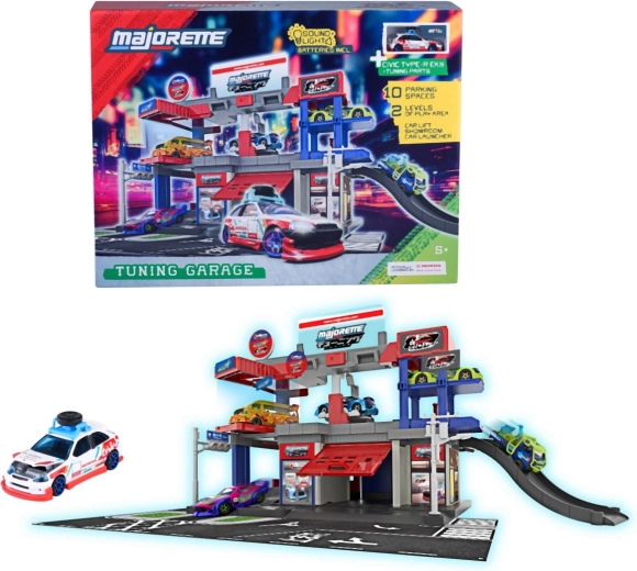 Interactieve tuninggarage met twee verdiepingen van Majorette met Honda Civic-auto