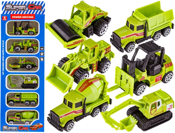Metalen bouwvoertuigen – set van 6 stuks (1:64)