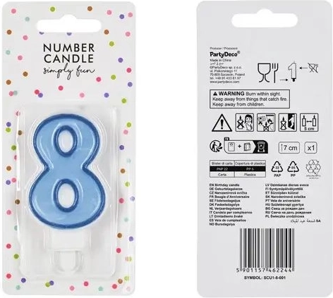 Blauwe verjaardagskaars nummer 8, 7 cm