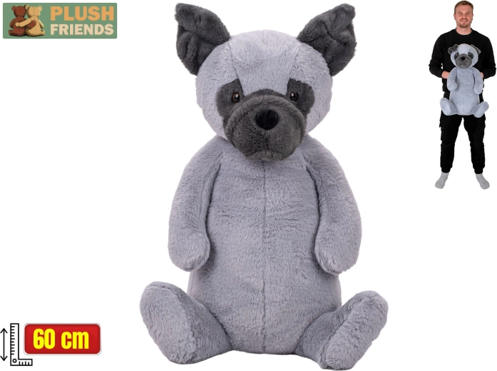 Plush Friends pluchen zittende hond 60 cm grijs