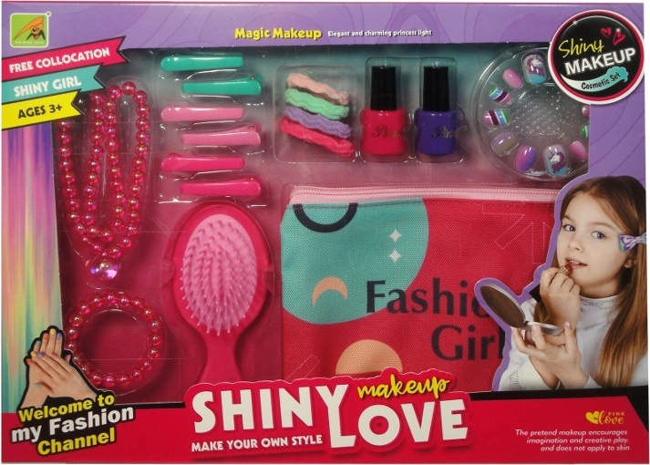 Meisjesset schoonheid met cosmetisch tasje en accessoires