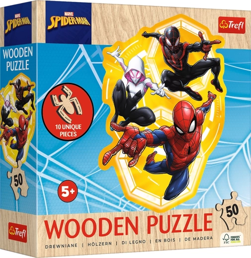 Houten puzzel met onregelmatige vormen SPIDER-MAN, 50 stukjes (19,7 × 26,6 cm)