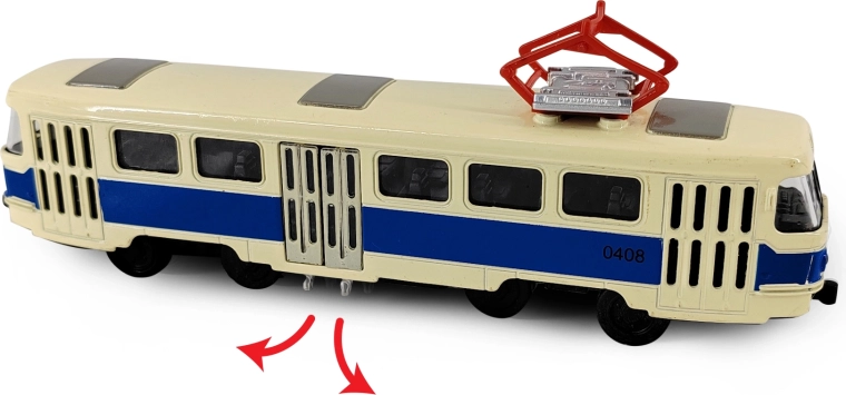 Metalen retrotram T3 blauw 16 cm