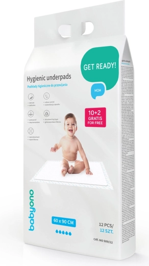 Wegwerpluierverschoningsmatjes BABYONO 60 × 90 cm, 12 stuks