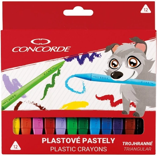 CONCORDE kunststof driekantige pastelkrijtjes, 12 kleuren