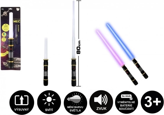 Inklapbaar lichtzwaard met licht en geluiden, 80 cm