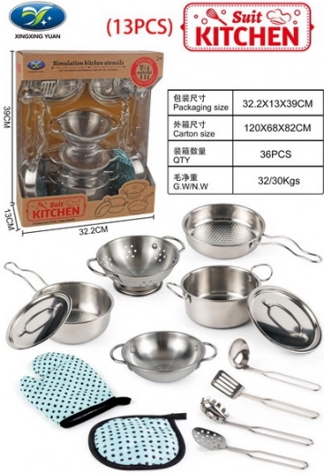 Kinder metalen keukenset 13 delen met accessoires